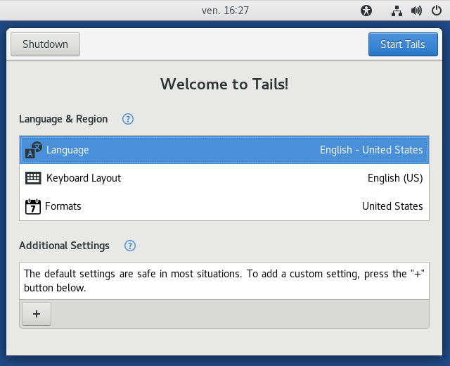 Redesigned Tails Greeter alpha screenshot